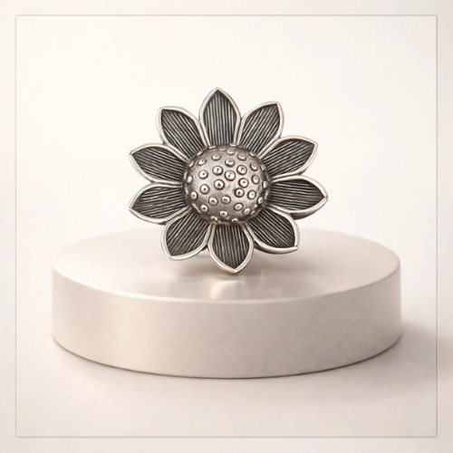 Vintage Sunflower Oxidised Statement Ring