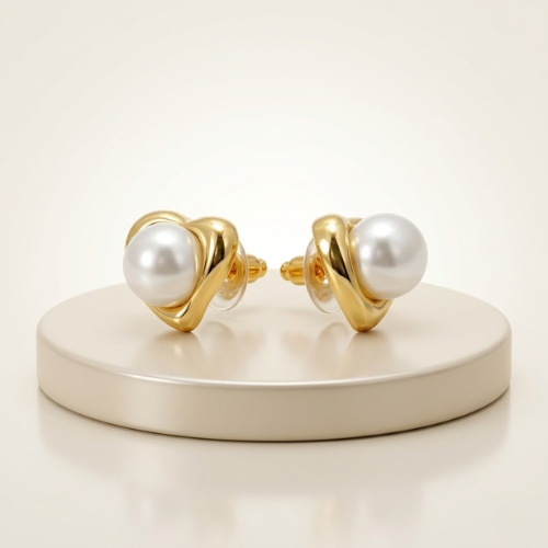 Pearl Twist Anti-Tarnish Gold Stud Earrings