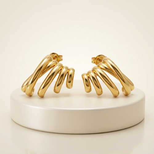 Golden Wave Anti-Tarnish Sculpted Stud Earrings