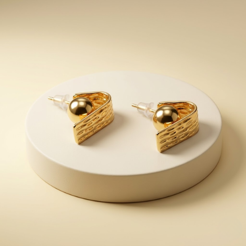 Golden Orbit Anti-Tarnish Sculpted Stud Earrings