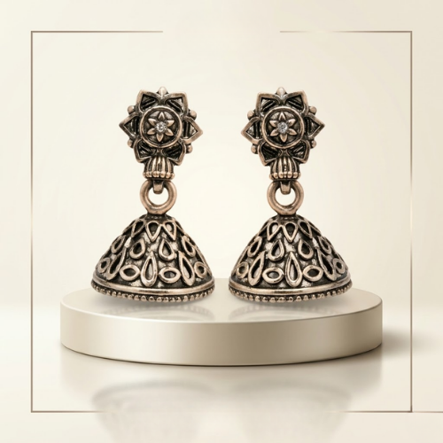 Floral Heritage Oxidised Jhumka Earrings