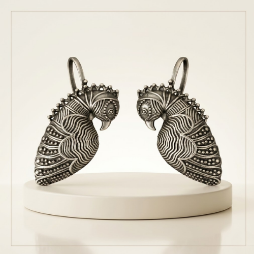 Royal Peacock Oxidised Drop Earcuffs
