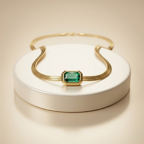 Anti-Tarnish Gold Emerald-Cut Stone Necklace