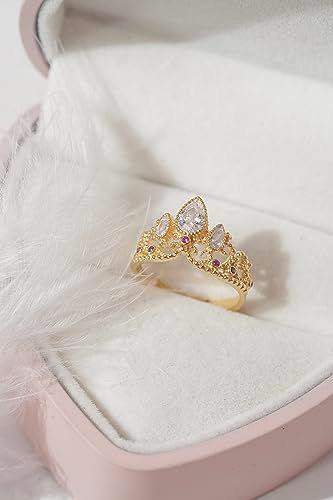 Royal Crown Crystal Ring – Gold-Tone Princess Tiara Ring