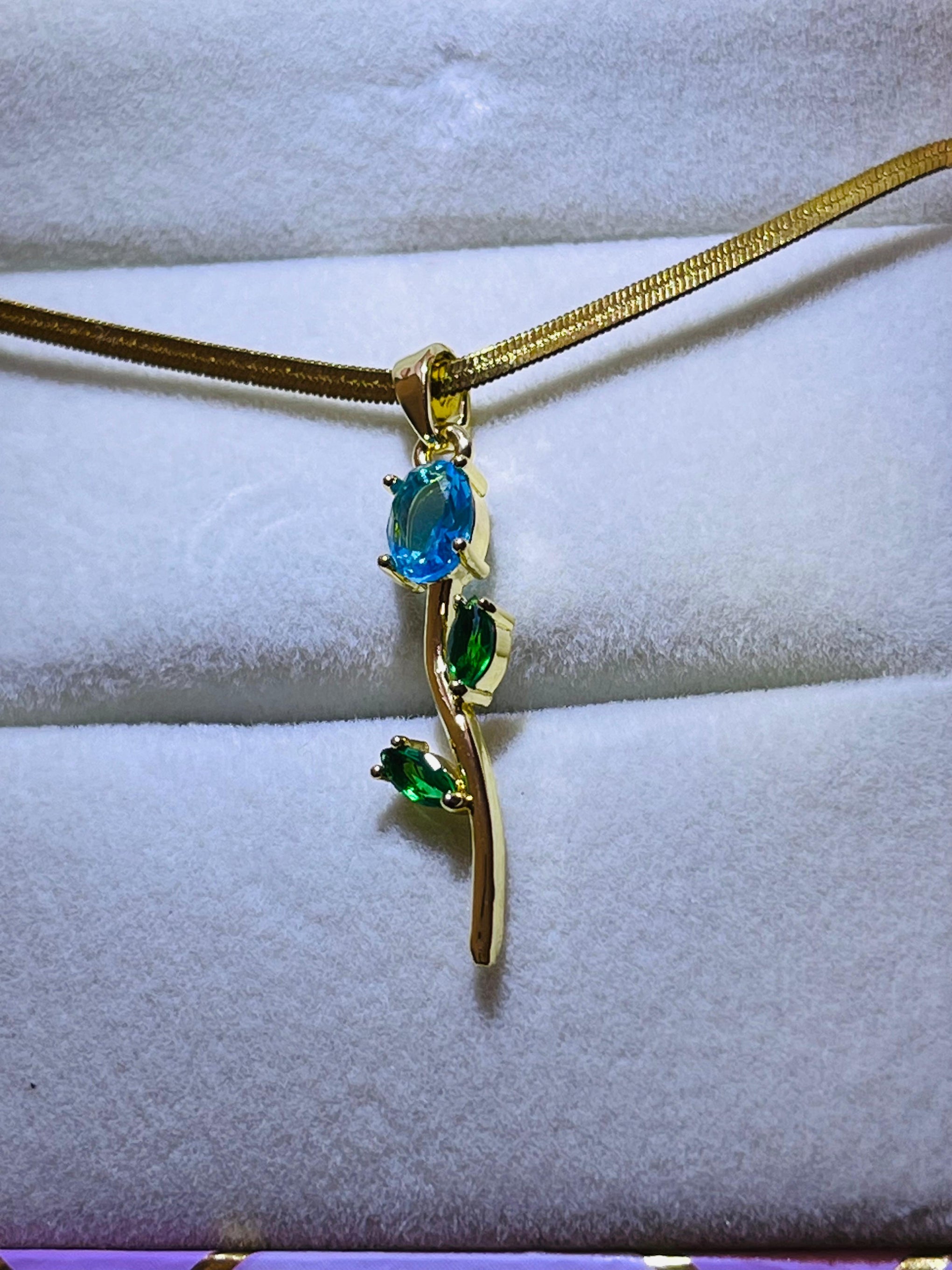 Blue Blossom Pendant Necklace – Gold-Tone Floral Crystal Necklace