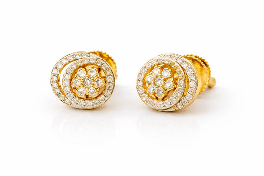 Double Halo Circular Stud Earrings - Gold-Tone Pavé AD Stones