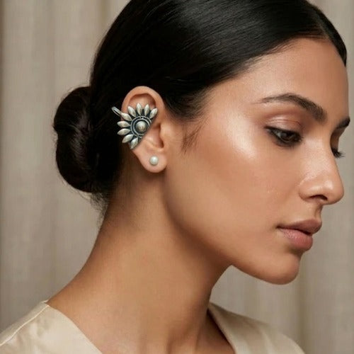 Sunflare Oxidised Stud Drop Earcuffs