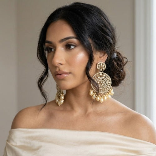 Royal Pearl Kundan Tikka & Jhumka Set