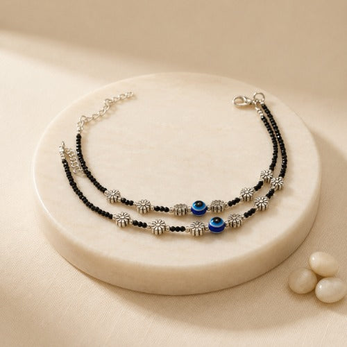 Dual Layer Evil Eye Floral Anklet (Payal)