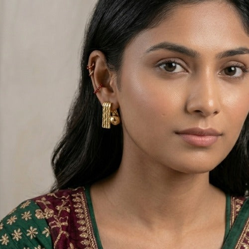 Golden Orbit Anti-Tarnish Sculpted Stud Earrings