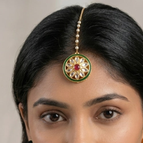 Floral Kundan Pearl Borla (Maang Tikka)