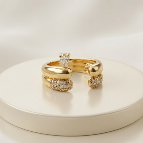 Anti-Tarnish Open Cuff Crystal Accent Ring