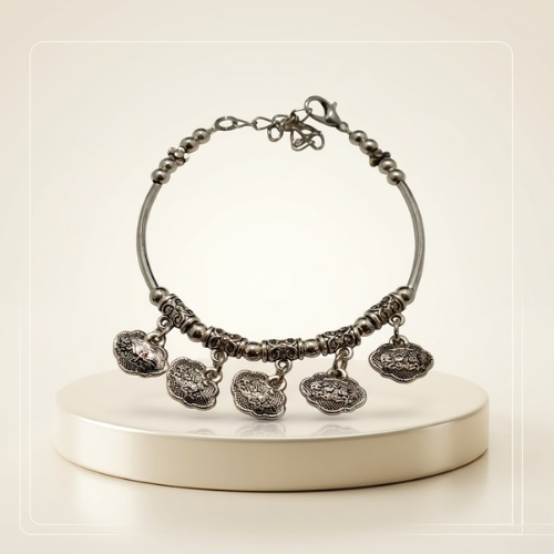 Oxidised Silver Ghungroo Charm Anklet (Payal Style)