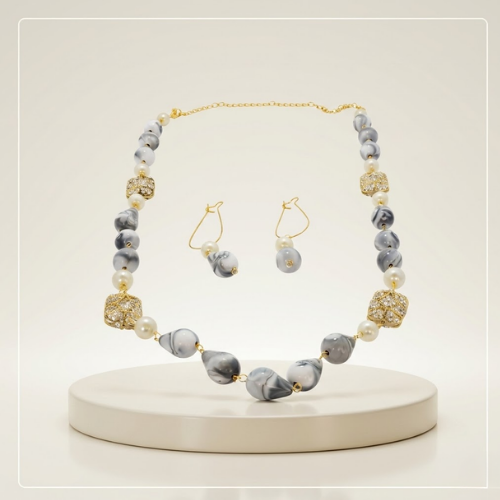 Marble Pearl Luxe Beaded Necklace Set