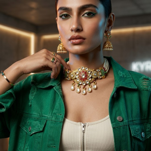 Rajwada Pearl Kundan Choker Set