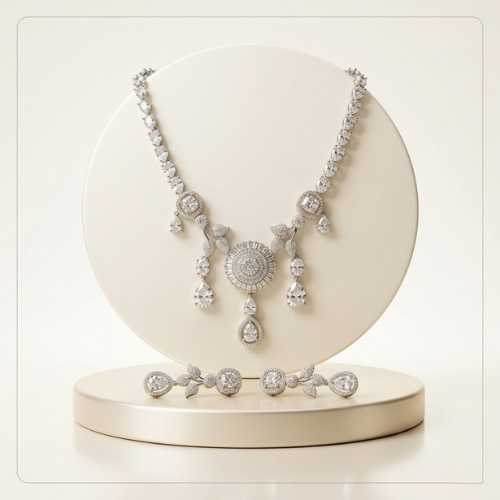 Celestial Bloom American Diamond Necklace Set
