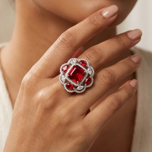 American Diamond Ruby Statement Ring