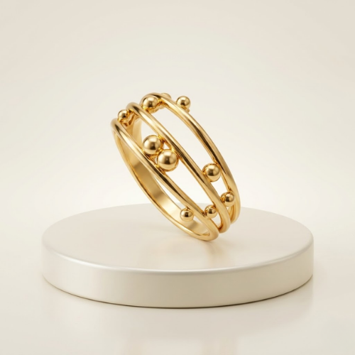 Anti-Tarnish Gold Multi-Layer Beaded Statement Ring