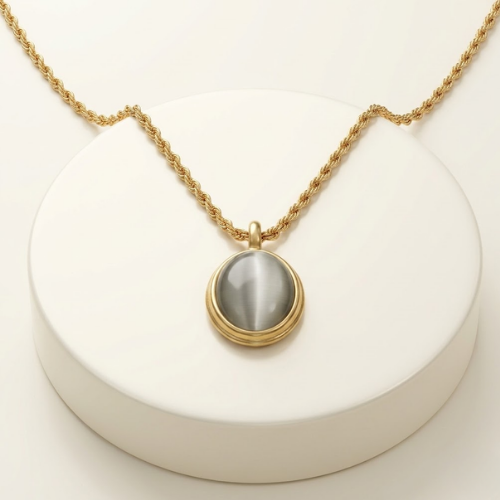 Anti-Tarnish Gold Oval Stone Pendant Necklace