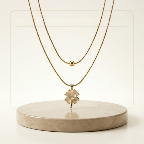 Anti-Tarnish Gold Clover Layered Necklace