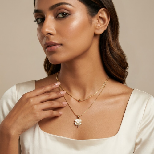 Anti-Tarnish Gold Clover Layered Necklace