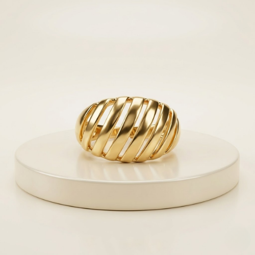 Anti-Tarnish Gold Finish Modern Ribbed Ring