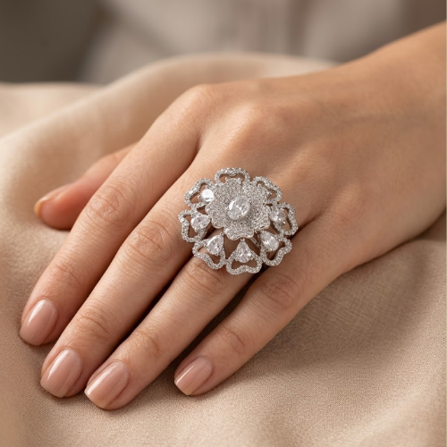 Royal Bloom American Diamond Statement Ring