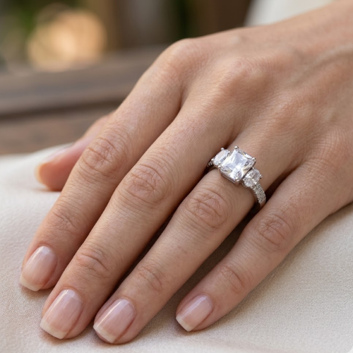 Princess Trio American Diamond Engagement Ring