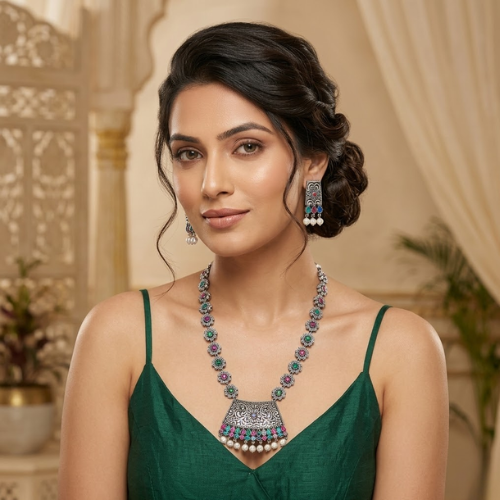Rangriti Royal Oxidised Necklace
