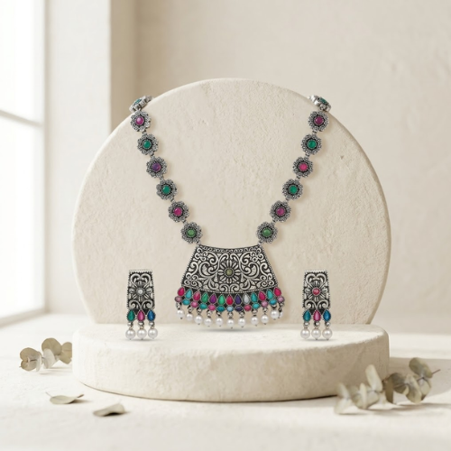 Rangriti Royal Oxidised Necklace