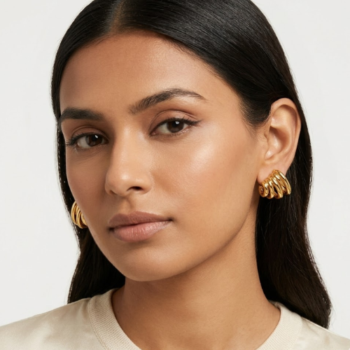 Golden Wave Anti-Tarnish Sculpted Stud Earrings